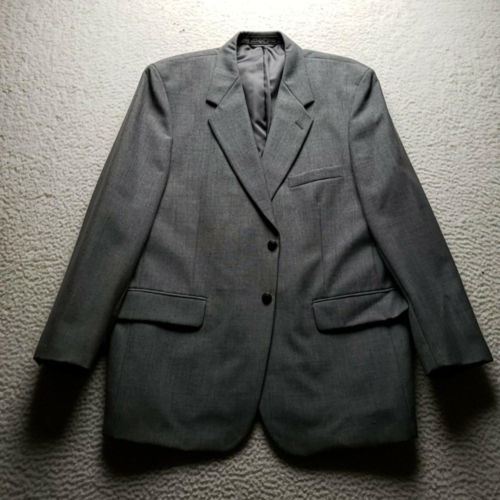 Bert Pulitzer Suit Jacket Mens 44 Gray Polyester Wool 2 Button Notch Lapel